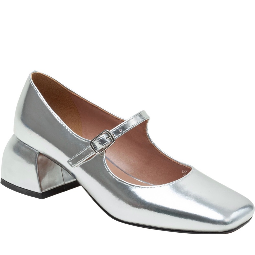Linea Paolo Silver Mary Jane Block Heels